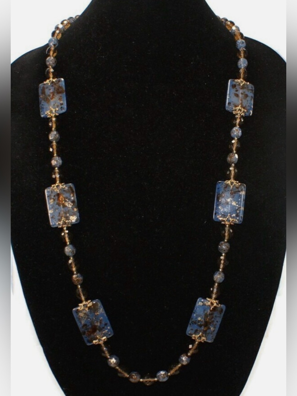 #21 Vintage Joan Rivers Brown & Blue Lucite Gold-tone Beaded Necklace